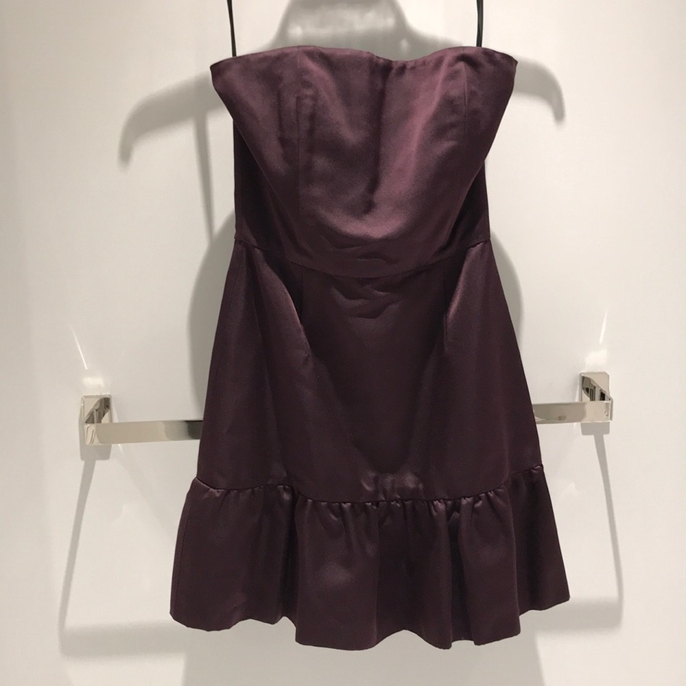 Chloe and Reece strapless eggplant mini dress